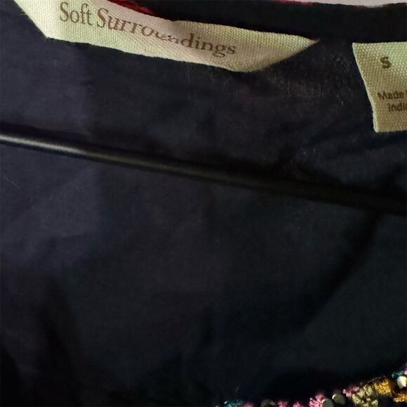 Soft Surroundings Iskra Blue Embroidered Tunic Blouse Boho Top Tassel Size S - Picture 6 of 7